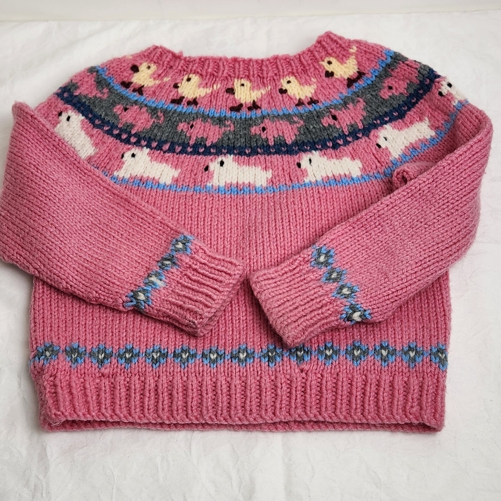 Handknit Vintage Fair Isle Pink Childs Sweater